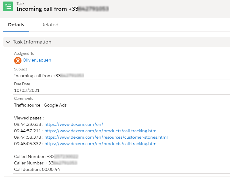 Automatic Salesforce Activities creation for phone calls