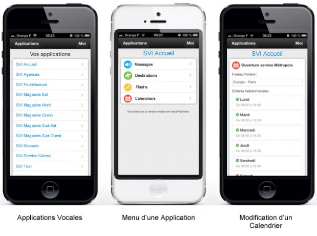 3 écrans de l'interface Admin pour mobile