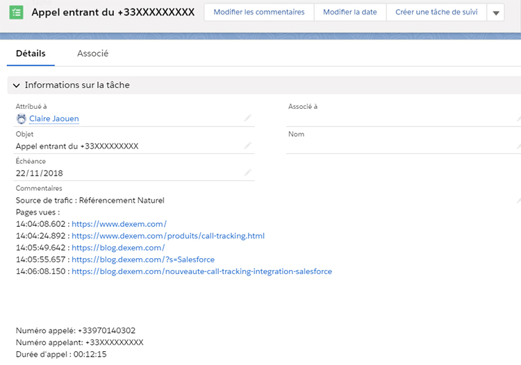 Call Tracking Salesforce - Automatisez la création et l’attribution d’activité pour vos pistes, contacts et comptes à chaque appel entrant